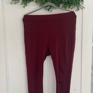 POP Fit Stella Maroon Burgundy Athletic Leggings with Pockets XL